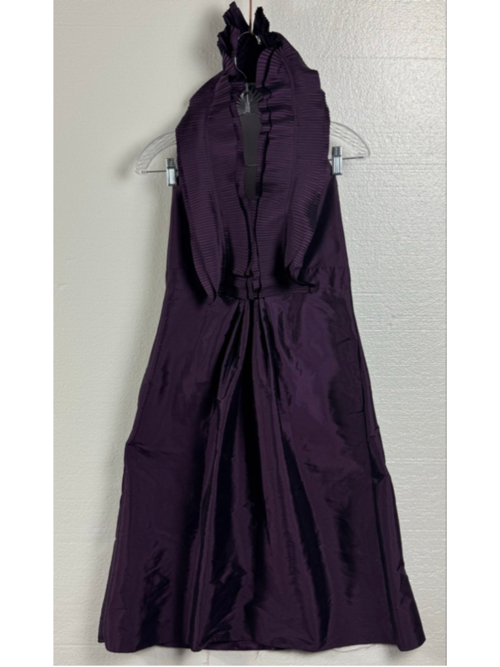 JIM HJELM Occasions Bridesmaid pleated ruffled collar Taffeta Halter Dress Sz 12